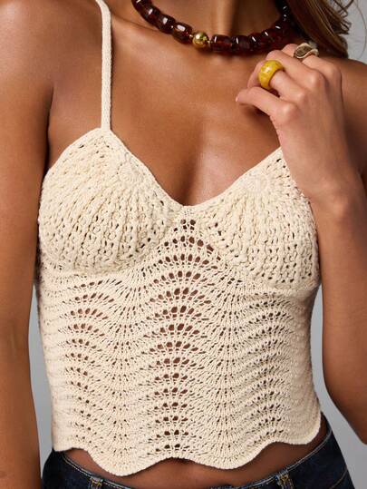 NYA SZN Áo hai dây dệt kim màu trơn khoét lỗ dành cho nữ, thích hợp cho kỳ nghỉ.