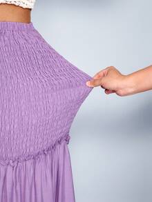 SOLERSUN 大码女装春夏时尚优雅休闲度假长裙裤阔腿裤松紧腰上衣拉袢三片拼接黑色菌褶皱浅紫色梭织面料，适合日常穿着、购物、约会、返校季装扮、静谧奢华度假 - 淡紫色 - 查看 8