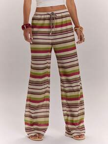 SHEIN BAE Women's Vacation Casual Striped Pants - Yellow - View 1