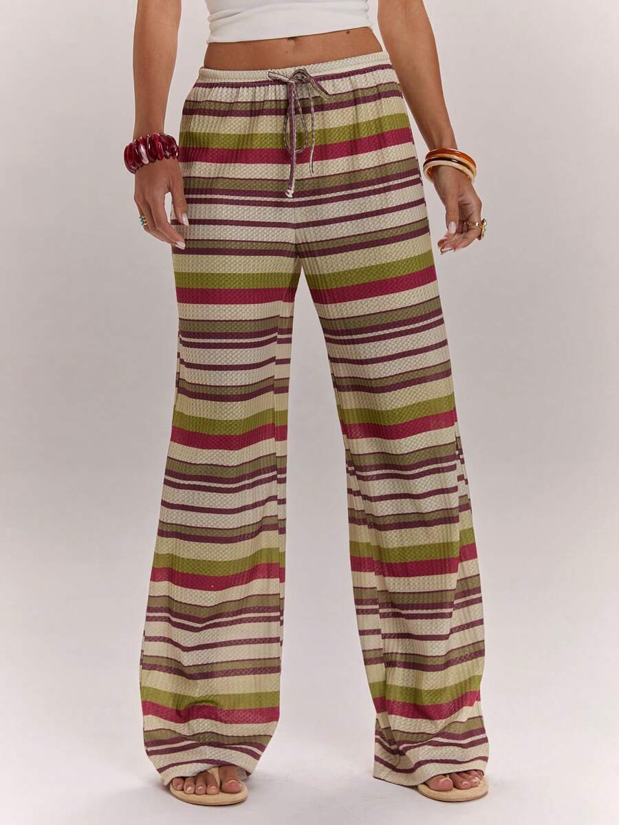 SHEIN BAE Women's Vacation Casual Striped Pants - Yellow - View 1