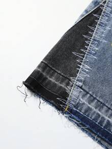 ROMWE MEN Street Life Quần short denim dáng rộng, thoải mái, có túi vá in chữ dành cho thiếu niên. - Màu xanh lam - Xem 6