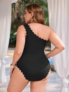 Swim Lushoire Plus Size One-Piece Swimsuit, Made Of Special Fabric With Burn-Out Technique, Mature European And American Style - Black - View 2