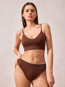 Bộ đồ lót liền mạch và quần lót liền mạch - Cà phê nâu - Xem 4