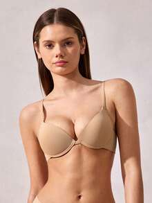 Solid Microfiber Underwire Push Up Bra - Apricot - View 4