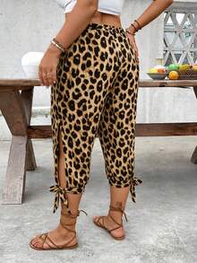 EMERY ROSE Plus Size High Waist Drawstring 7/8 Pants, Spring/Summer - Coffee Brown - View 5