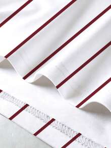 Aesthetic Post 男士复古美式棒球风格酒红色撞色条纹92 N联盟街头时尚休闲圆领T恤 - 彩色 - 查看 3