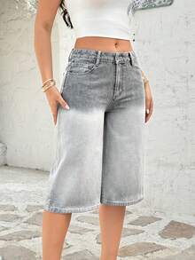 Rivivi Women's Casual Everyday Wear Denim Bermuda Shorts With Pockets - Light Grey - View 3