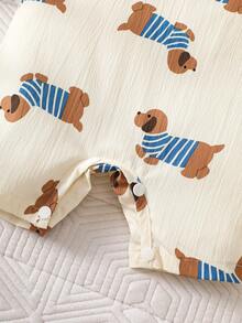 SHEIN 男婴腊肠犬印花无袖连体衣 - 卡其色 - 查看 4