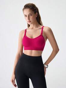 Loungeista 孕婦簡單素色無縫哺乳內衣無墊夏季適用 - 玫紅色 - 查看 3
