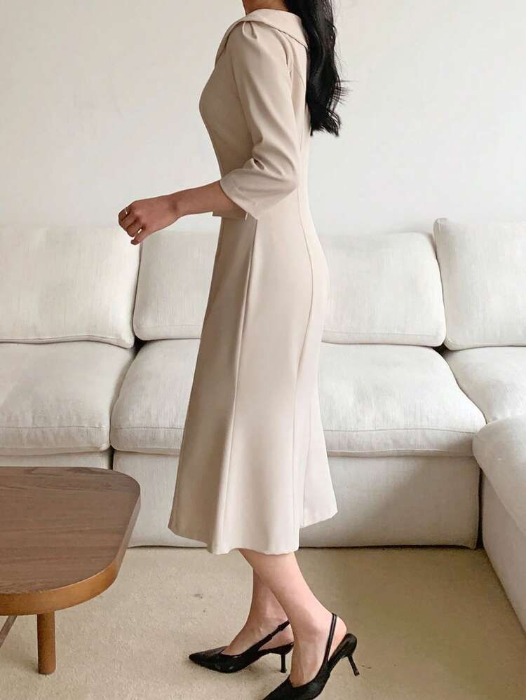 Women's Elegant Solid Color Midi Dress For Commuting
