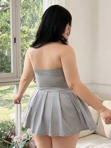SHEIN EZwear Plus Size Solid Color Ruffle Hem Fitted Tube Dress For Summer - Light Grey - View 2