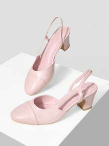 MOTF SEPATU WANITA GAYA EROPA DAN AMERIKA BARU, LUBANG SISI UDARA, UJUNG BULAT, HAK TEBAL SEDANG, WARNA PINK, SERBAGUNA, NYAMAN, KASUAL, ELEGAN, MODIS, MODEL SLIP-ON, HAK TINGGI KLASIK - Baby Pink - View 4