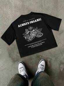 STEELVANCE Men's Casual Pomegranate Slogan Print T-Shirt, Summer - Black - View 2
