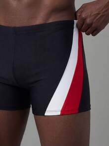 Manfinity KASUA 男士条纹弹力腰休闲泳裤 男士泳装裤 男士泳裤 男士泳衣 男士沙滩装 条纹泳裤 男士泳装 红白黑泳裤 男士泳衣裤 - 黑色 - 查看 3