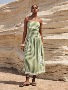 Maija Striped Print Bandeau Dress For Women - Multicolor - View 7