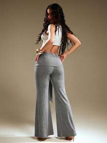 Denimoi 系带喇叭裤休闲穿搭时尚街头风个性裤装It Girl穿搭 - 灰色 - 查看 6