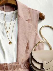 Franclia Women's Elegant Dusty Pink Summer 2 Pieces Set,Ruffled Tie-Waist Shorts,Loose Fit Blazer Shorts Set,Chic Holiday Vacation Holiday Outfit For Women - Pink - View 4