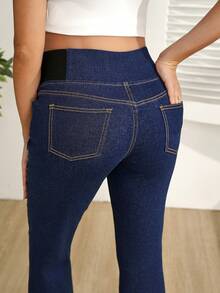 SHEIN 孕妇弹力紧身牛仔裤 - 深色水洗藍 - 查看 8