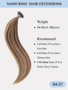50G/Pack Nano Ring Hair Extensions Real Human Hair Pre-Bonded Micro Beads Natural Straight Texture Mix Color Options Invisible Seamless Application For Salon Looks Easy DIY Micro Links Hairpiece - Multicolor - View 5