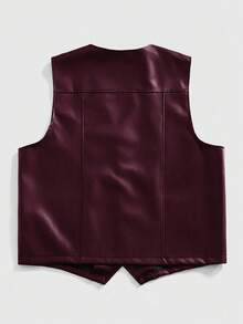 Street Life Men's Casual Leather Vest - Burgundy - View 2