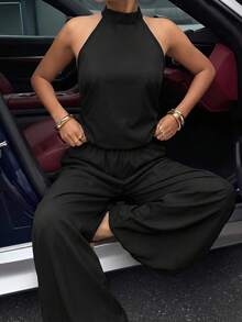 Muchica 女士夏季新款黑色吊带背心搭配灯笼裤休闲度假套装，适合外出、街头穿搭、Y2K风格 - 黑色 - 查看 5