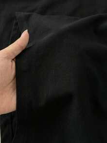 SHEIN EZwear 女士休闲长袖上衣和短裤两件套，95%纯棉，黑色 - 黑色 - 查看 7