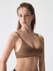 Loungeista 1 pieza Sujetador sin aros cómodo de unicolor para mujer para el verano - Café integral - Ver 5