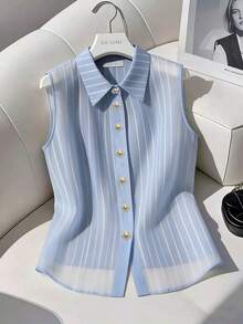 GlowEve Áo sơ mi nữ không tay kẻ sọc mùa hè kiểu dáng thường ngày - Nhiều màu - Xem 1