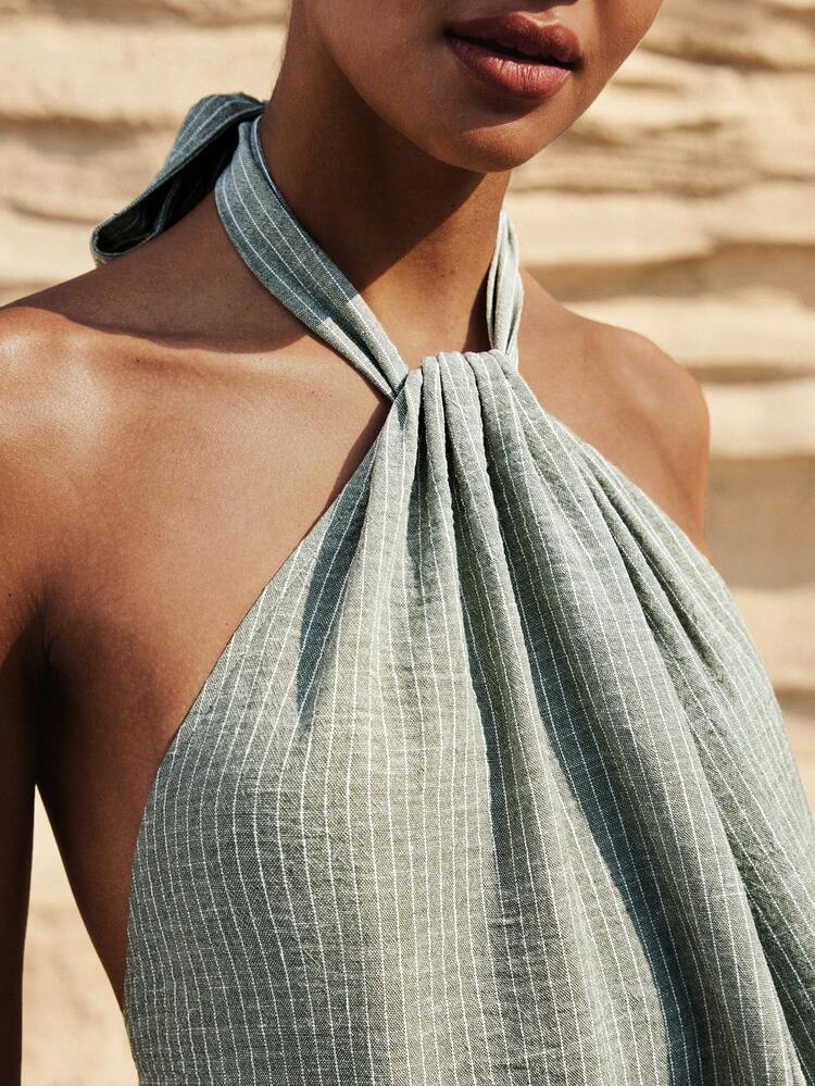 SHEIN Maija Vestido de tirantes con espalda descubierta a rayas para vacaciones de mujer
