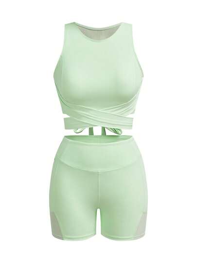 Innovista Women's Mesh Patchwork Camisole And Shorts Sports Suit