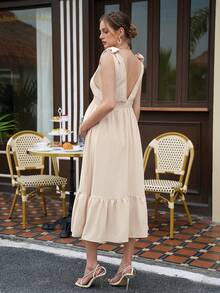 Momance Đầm bầu không tay cổ chữ V thắt nơ thanh lịch, thích hợp cho mùa xuân và mùa hè. - Nhiều màu - Xem 2