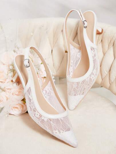 CUCCOO HITCHD Pointed Toe Flat Fashionable Lace Sexy White Festival Comfortable High Heel Shoes For Women Summer Shoes Summer Break Easter Prom Heels For Christmas Elegant Shoes Wedding Shoes Summer Shoes Bride Shoes