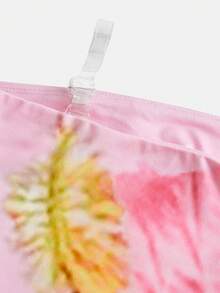 SHEIN 少女粉色针织无袖套装，不对称领口，度假风粉色碎花连衣裙，夏威夷风情，海岛女孩夏季穿搭 - 粉色 - 查看 8