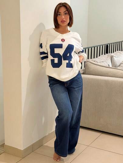 IamThia 女士运动型彩色数字针织运动衫