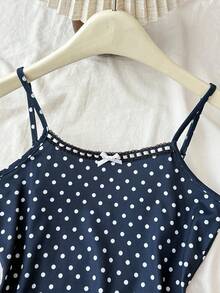 SHEIN 少女蝴蝶结饰边吊带背心 - 藏蓝色 - 查看 4