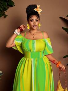 Maweii Plus Size Sexy Off-Shoulder Cinched Waist Dress, Flattering Fit, Suitable For Halloween, Spring/Summer - Multicolor - View 3