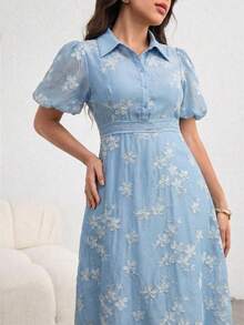 Vestido elegante de talla grande con bordado floral, para verano - Azul - Ver 6