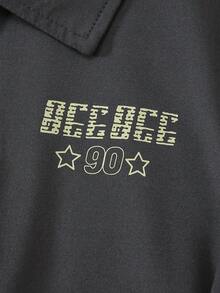 Tween Girl Letter Print Short Sleeve Polo Neck T-Shirt - Dark Grey - View 6
