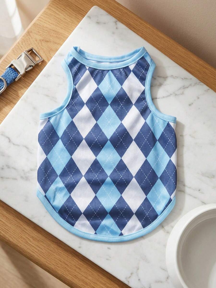 PETSIN Áo khoác cho thú cưng kiểu sinh viên, in họa tiết kẻ caro xanh dương, 1 chiếc, dành cho mèo và chó. - Nhiều màu - Xem 1