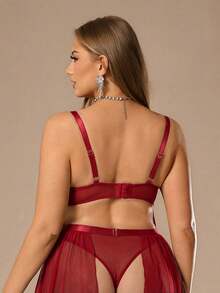 Auralis 4pcs/Set Lace Plus Size Underwire Lingerie Set - Burgundy - View 2