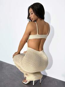 SHEIN PETITE 女士服装，米色圆形金属扣优雅现代针织连衣裙，适合度假、节日、商务休闲、海滩婚礼、情人节派对、复古、90年代、波西米亚风格等场合。 - 杏色 - 查看 10