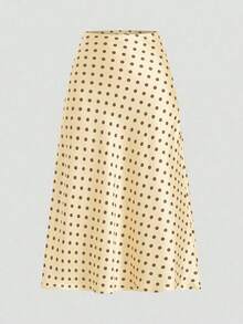 Firerie Plus Size Casual Polka Dot Print Skirt - Apricot - View 5
