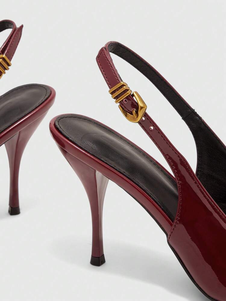 CUCCOO BIZCHIC European And American Style Glossy Pointed High Heels Stiletto Back Strap Shoes Banquet Commuter Reception Versatile Women's Closed Toe Sandals