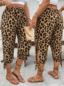 EMERY ROSE Plus Size High Waist Drawstring 7/8 Pants, Spring/Summer - Coffee Brown - View 1