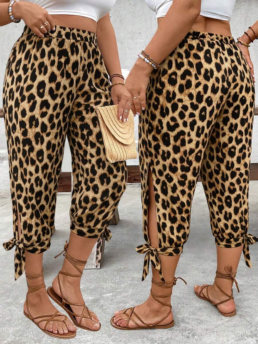 EMERY ROSE Plus Size High Waist Drawstring 7/8 Pants, Spring/Summer - Coffee Brown - View 1