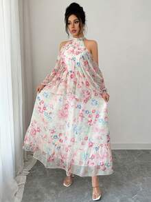 Selianne Đầm maxi nữ thanh lịch, thời trang, thoải mái, quyến rũ, cổ điển, tối giản, cao cấp, lãng mạn, hở vai, hở lưng, dáng chữ A, thắt eo, thích hợp cho công sở, đi nghỉ mát. - Nhiều màu - Xem 3