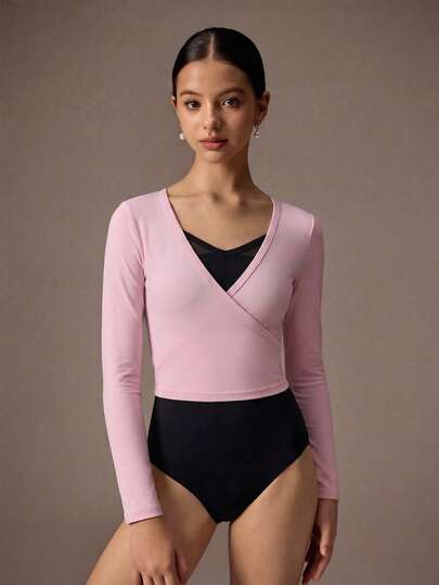 SHEIN Teen Girls Ballet Top, Casual Solid Color Wrap Cover Up, Sports Cover-Up