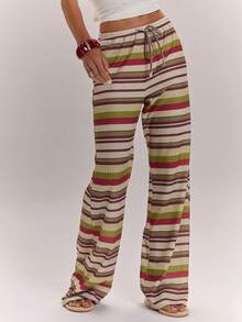 SHEIN BAE Women's Vacation Casual Striped Pants - Yellow - View 6
