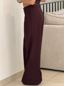 IamThia 女士优雅现代直筒高腰办公室西装裤 - 中紫紅色 - 查看 6