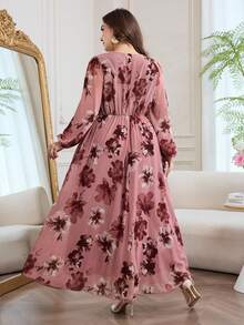 Modelyn Romantic Chiffon Floral Print Long Sleeve A-Line Maxi Dress, Plus Size, Spring/Summer Fall - Multicolor - View 2